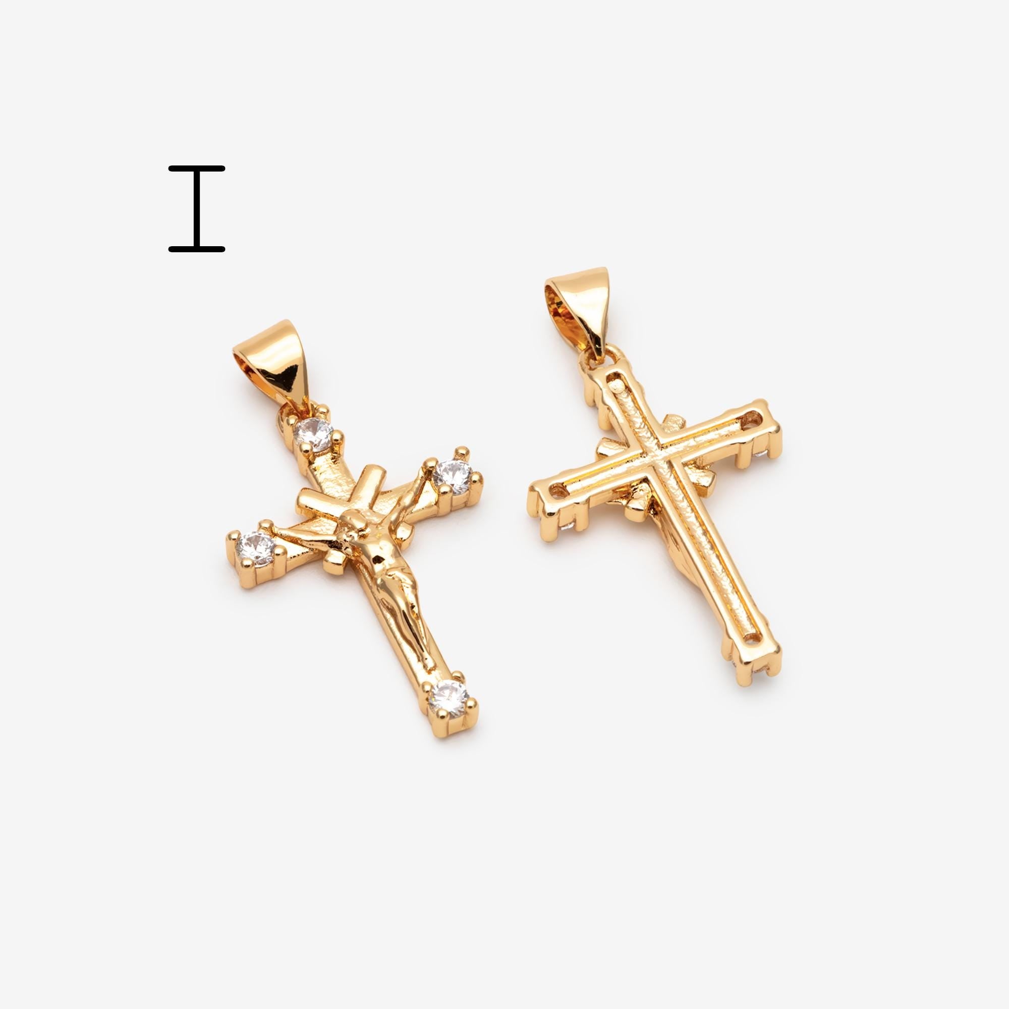 4pcs CZ pave Gold Cross Pendant, Christian Cross Pendant, Snake Charms, Ankh, Jewelry Supplies (GB-2288)
